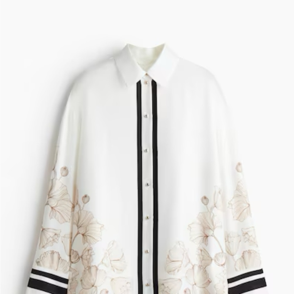 H&M White Boxy Button Down Shirt with Embellished Collar and pants